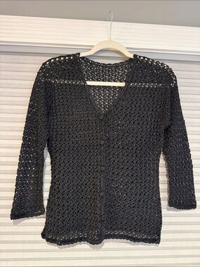 Black Crochet Button-Front Women's Sweater Cardigan - size S/M